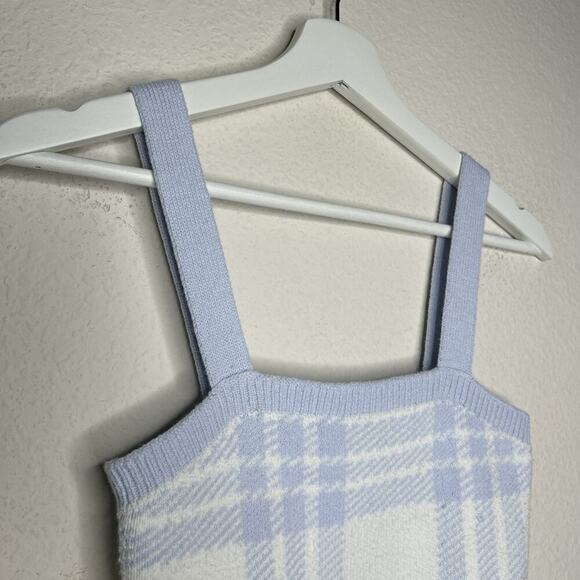 Hollister Cropped Blue and White Plaid Knit Tank Sz S - Picture 2 of 8